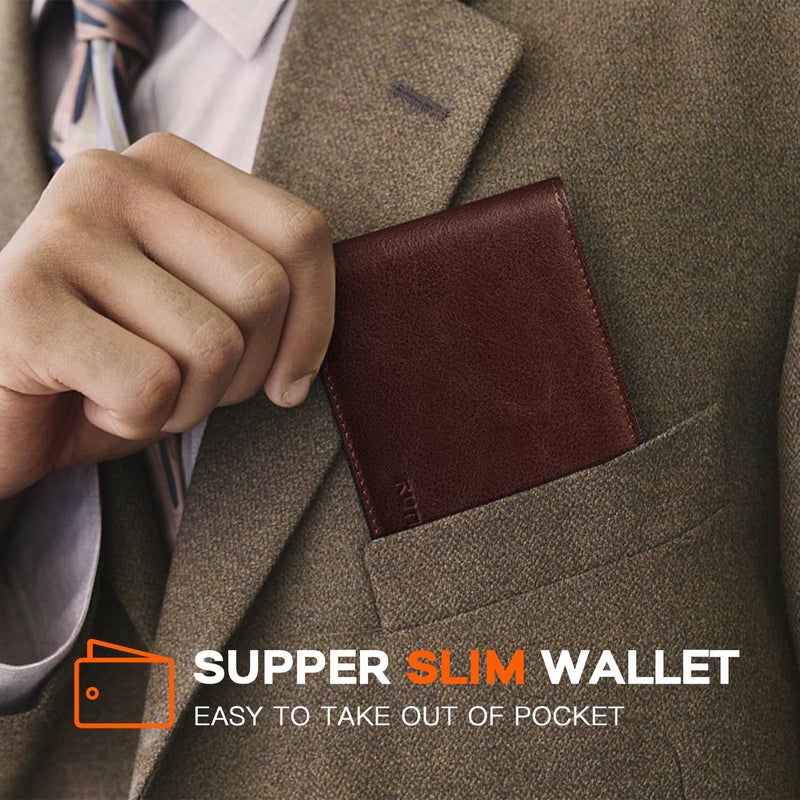 RUNBOX Wallet for Men Slim Leather Bifold RFID Blocking Minimalist Front Pocket Design with Gift Box - Image 5